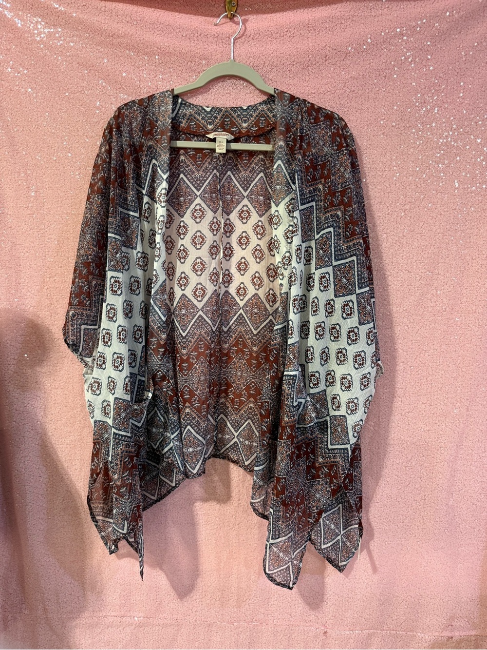 Arizona Jean Company Brown and Cream Geometric Open Kimono J5